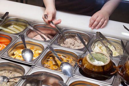 Catering buffet in hotel restaurant.