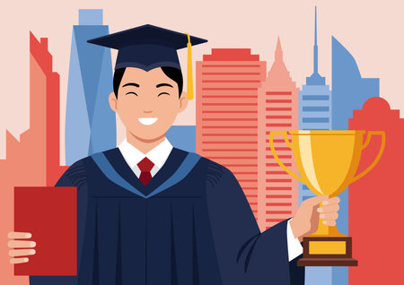 young man student graduated celebrating in the city vector illustration design vector illustration designのイラスト素材