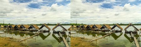 3D stereo photograph of floating restaurantsの写真素材