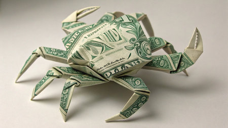 crab made of dollar banknotes on a white background. origamiの素材