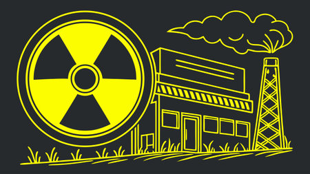 Industrial background with nuclear power plant and smoke. Vector illustration.のイラスト素材