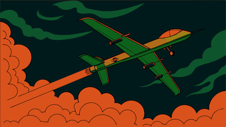 Airplane flying in the clouds. Vector illustration in flat style.のイラスト素材