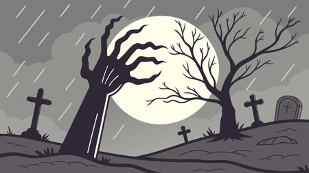 Halloween background with tree, cemetery and moon. Vector illustration.のイラスト素材