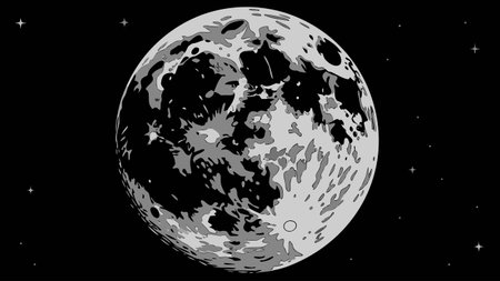 Illustration of the full moon in the night sky on a black backgroundのイラスト素材