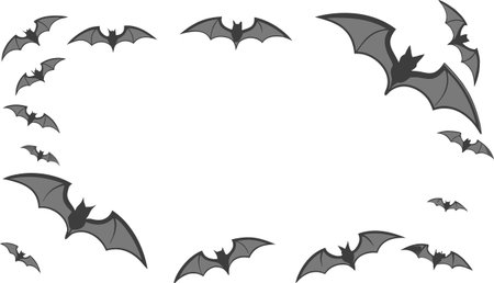 Halloween frame with flying bats. Vector illustration isolated on white background.のイラスト素材