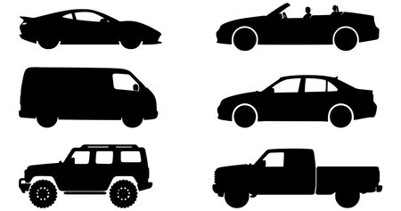 discover a collection of vehicle silhouettes including car suv truck van sedan and convertible icons perfect for design illustration branding and automotive projectsの素材