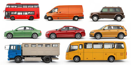 discover different types of vehicles including bus van suv sedan crossover and truck explore transport options for passenger cargo and utility with modern design and performanceの素材