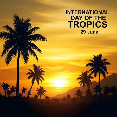 discover the international day of the tropics celebrated on june 29 highlighting tropical regions nature diversity climate awareness and the beauty of palm trees sunsets and vibrant landscapesの素材