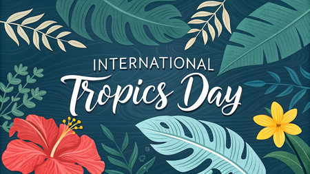 Celebrate international tropics day highlighting biodiversity climate awareness and conservation of tropical regions with vibrant nature flora fauna and global sustainability focus.の素材