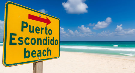 puerto escondido beach mexico offers stunning ocean waves golden sand and a tropical paradise perfect for surfing travel adventure and relaxation with scenic views and unforgettable experiencesの素材
