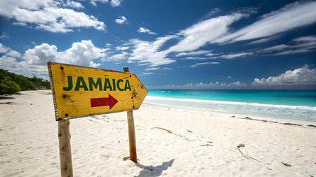 discover jamaica beach paradise with turquoise ocean white sand and tropical vibes perfect for travel adventure relaxation and caribbean island escapeの素材