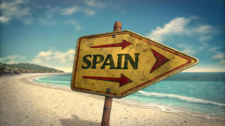 Discover spain coastal beauty with sandy beaches turquoise sea and sunny skies perfect for travel holiday tourism and vacation experiences across stunning destinationsの素材