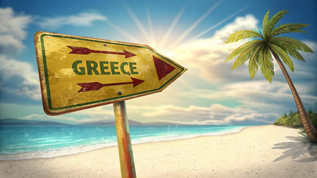 Discover greece with stunning beaches turquoise seas palm views and sunny skies perfect for travel holidays vacations and cultural escapes in a mediterranean paradiseの素材