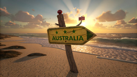 discover australia beach sunset travel paradise with scenic coast waves sand and sky perfect for holiday adventure tourism and relaxation in natureの素材