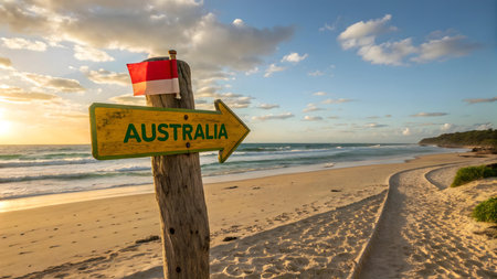 discover australia with stunning beach views golden sunset waves soft sand and scenic horizon perfect for travel adventure relaxation and nature loversの素材