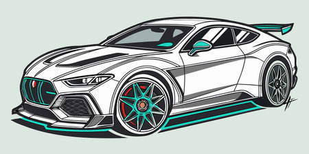 futuristic sports car illustration featuring sleek aerodynamic design sharp lines teal accents and performance styling ideal for automotive branding concept art and digital portfoliosのイラスト素材