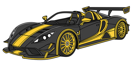sleek black and yellow convertible sports car with aerodynamic body luxury styling and racing detailsのイラスト素材