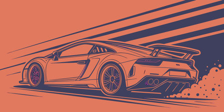 dynamic rear view of a high performance sports car in motion featuring aerodynamic design bold colors and stylized speed effects perfect for automotive branding concept art and visual storytellingのイラスト素材