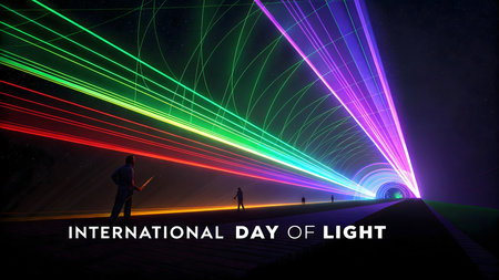 Celebrate the International Day of Light with a stunning, vibrant laser show. Colorful beams illuminate the night sky, creating a beautiful and ethereal scene. This radiant display showcases the amazing power of light.の素材