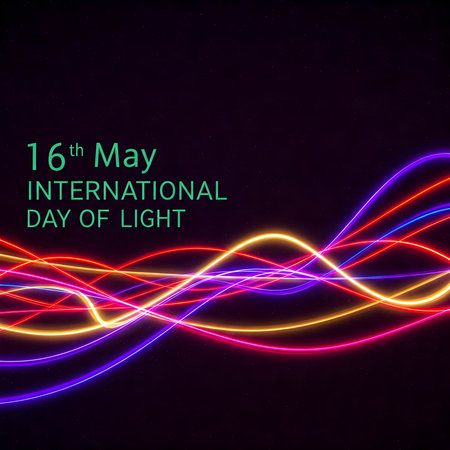 A vibrant illustration marks the International Day of Light, observed annually on May 16th. This global initiative highlights light's vital role in science, technology, and culture, promoting awareness and understanding.の素材