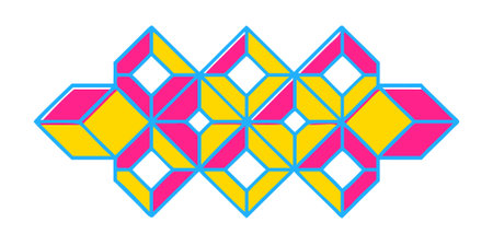a vibrant and modern geometric composition featuring an isometric tessellation of interlocking cubes...