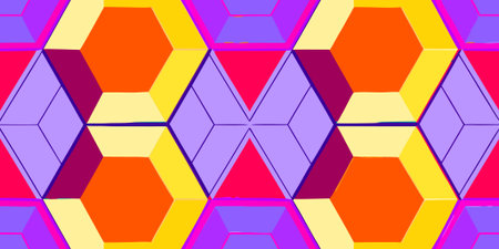 A vibrant abstract geometric pattern featuring a repeating kaleidoscope design with colorful...