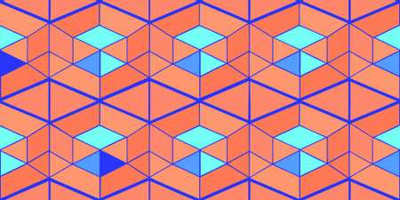 A  geometric pattern featuring interlocking isometric cubes in coral and navy blue. This minimalist...