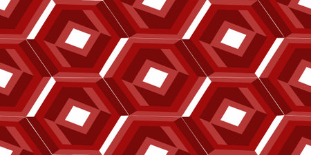 a high-quality  pattern of red and white hexagons. this geometric design features nested squares and...