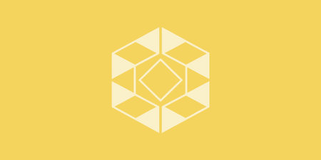 modern geometric  design featuring nested yellow hexagons and triangles. this minimalist abstract...