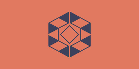 A sophisticated and modern geometric  featuring nested hexagons and triangles in shades of blue and...