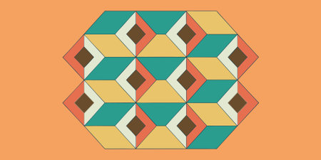 vibrant geometric pattern featuring hexagonal shapes that create a 3d cube optical illusion. this...