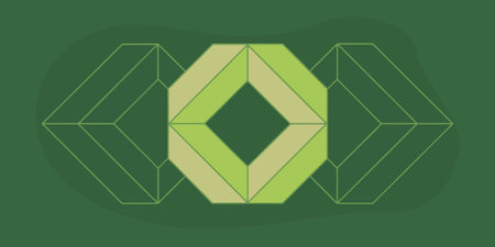 A modern and calming abstract geometric design featuring layered diamond shapes in varying shades of...
