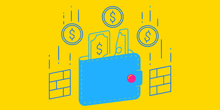 a professional graphic illustration showing a wallet overflowing with cash and coins. perfect for...