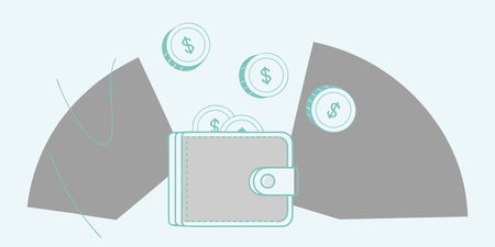illustration of an open wallet with coins falling out. this image symbolizes financial loss,...