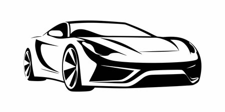 a high-quality black and white vector illustration of a modern sportscar. this minimalist graphic features dynamic line art and a sleek design, perfect for automotive concepts and artistic projects.のイラスト素材