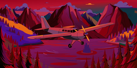 Witness a small plane gracefully landing on a remote dirt airstrip, beautifully framed by majestic...