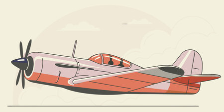 a vintage propeller plane illustration showing a classic fighter aircraft in flight. this...