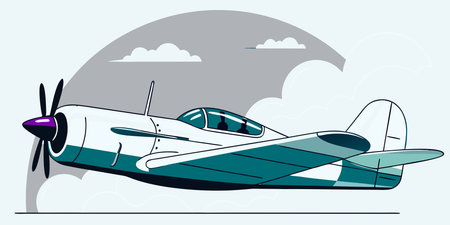 a colorful graphic depiction of a classic warbird. this retro-style illustration features a white...