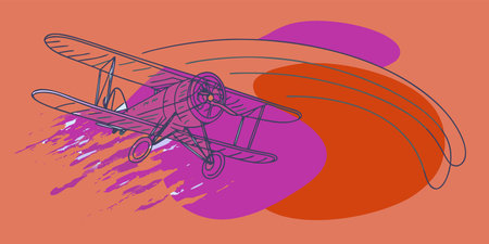 Discover a captivating vintage biplane illustration, a retro artistic drawing featuring vibrant...