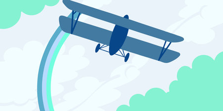 Explore the magic of flight with this retro style illustration. A classic biplane soars through a...