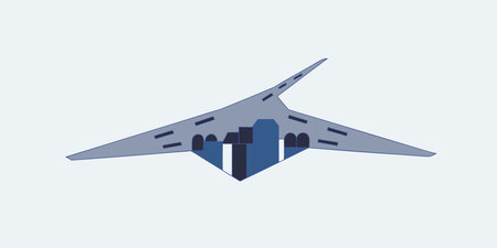 A stylized flat design illustration of a stealth bomber aircraft. This minimalist graphic features a...