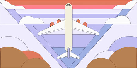 Experience the journey with this stylized airplane illustration. A vibrant, abstract, and geometric...