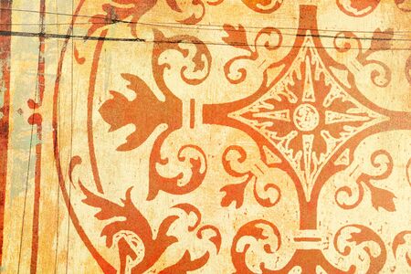 Ocher and yellow graphic resource, repetitive arabesque steampunk art deco patternの写真素材