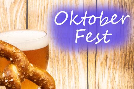 Oktober Fest - glass of beer and pretzel - Munich, Germany - glass of beer and pretzelの写真素材