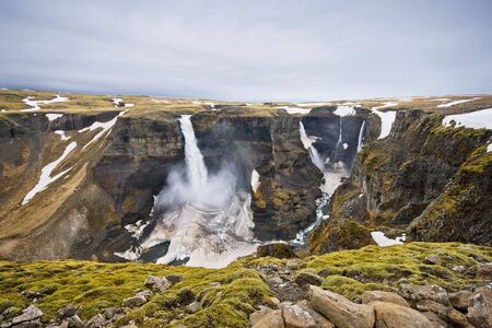 waterfall in iceland, wide angleの写真素材