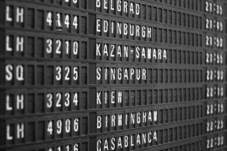 flight schedule display in airport, shallow DOFのeditorial素材