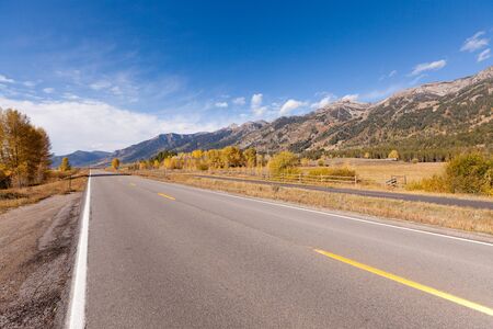 empty road in grand teton national parkの写真素材