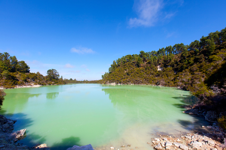 geothermal lake at wai-o-tapu, new zealandの写真素材