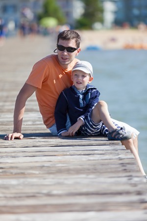 family of two at the dockの写真素材