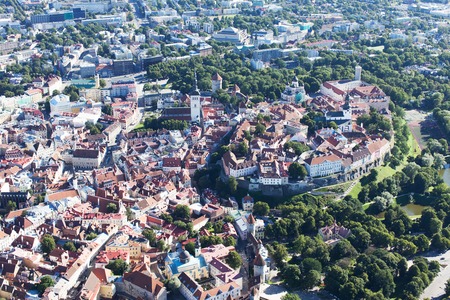 aerial view from helicopter at old town of tallinn, estonia.の写真素材